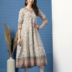 Women Beige Color Printed Anarkali Kurta