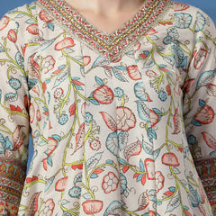 Women Beige Color Printed Anarkali Kurta