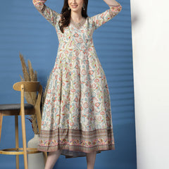 Women Beige Color Printed Anarkali Kurta