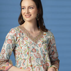 Women Beige Color Printed Anarkali Kurta