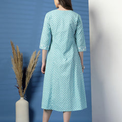 Women Sky Blue A-Line Dress with Handwork Detailing
