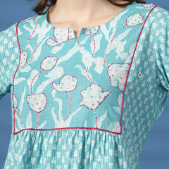 Women Sky Blue A-Line Dress with Handwork Detailing