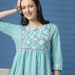 Women Sky Blue A-Line Dress with Handwork Detailing