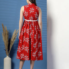 Elegant Red Printed Cotton Dress – A Timeless Classic!