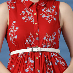 Elegant Red Printed Cotton Dress – A Timeless Classic!