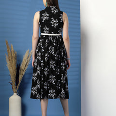 Women Floral Print Shirt Midi Dress