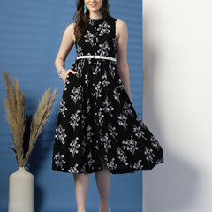 Women Floral Print Shirt Midi Dress