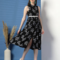 Women Floral Print Shirt Midi Dress