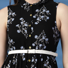 Women Floral Print Shirt Midi Dress