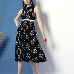 Women Floral Print Shirt Midi Dress