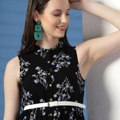 Women Floral Print Shirt Midi Dress