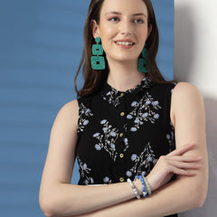 Women Floral Print Shirt Midi Dress