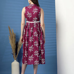 Women Purple Floral Printed Shirt Collar A-Line Dress