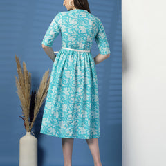 Women Printed Cotton Fit & Flared Dress
