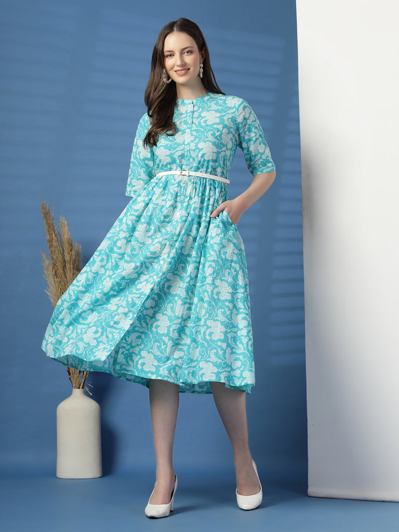 Women Printed Cotton Fit & Flared Dress