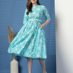 Women Printed Cotton Fit & Flared Dress