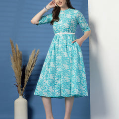 Women Printed Cotton Fit & Flared Dress