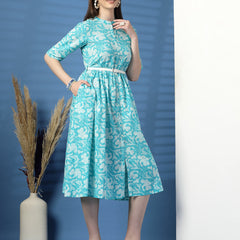 Women Printed Cotton Fit & Flared Dress