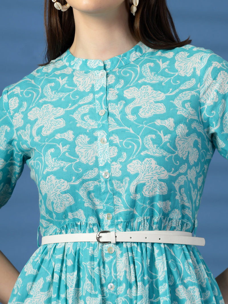 Women Printed Cotton Fit & Flared Dress