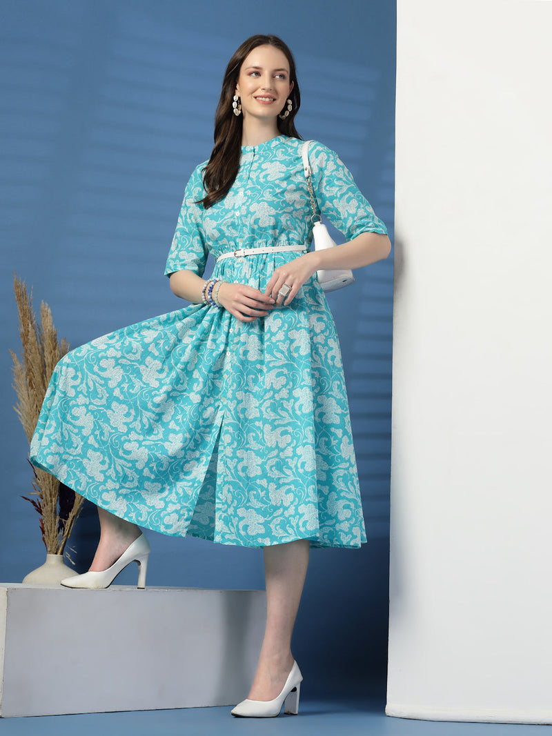 Women Printed Cotton Fit & Flared Dress