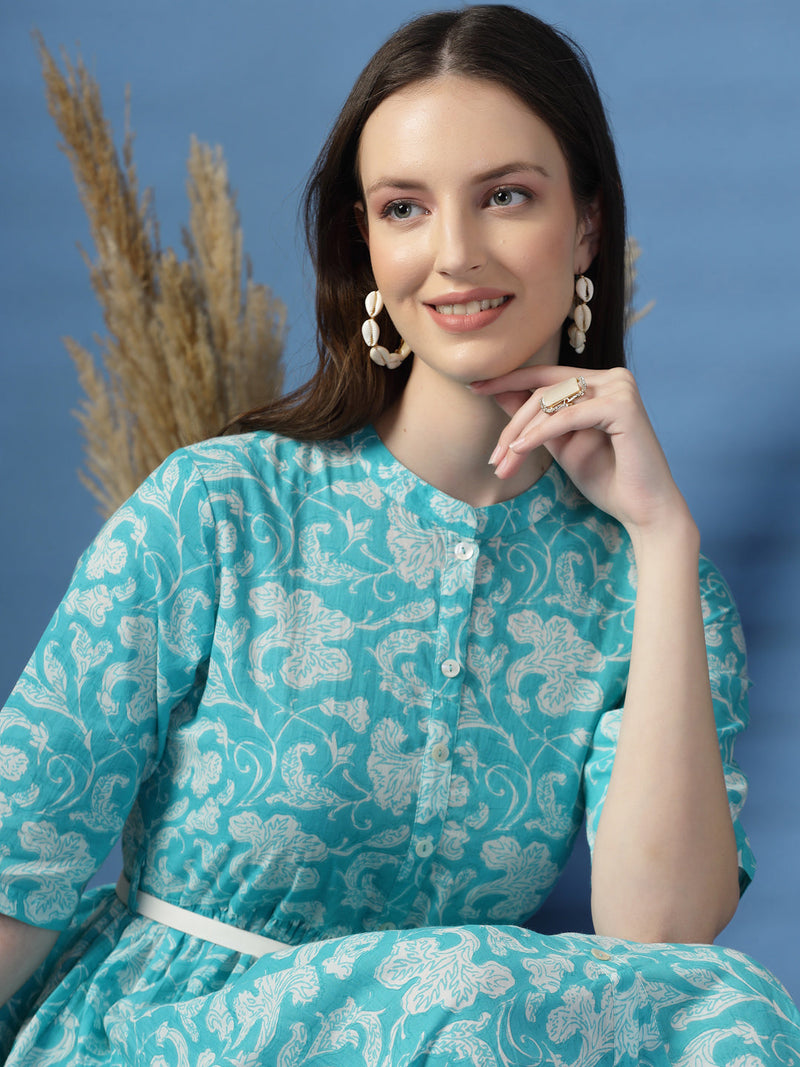 Women Printed Cotton Fit & Flared Dress