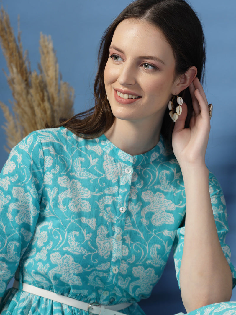 Women Printed Cotton Fit & Flared Dress