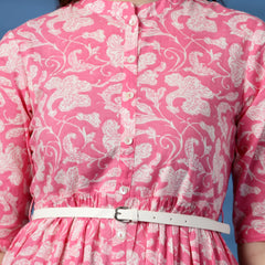 Women Pink Color Printed Pure Cotton Fit and Flare Dress