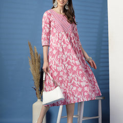 Elegant Pink A-Line Dress with Handwork Detailing