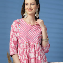 Elegant Pink A-Line Dress with Handwork Detailing