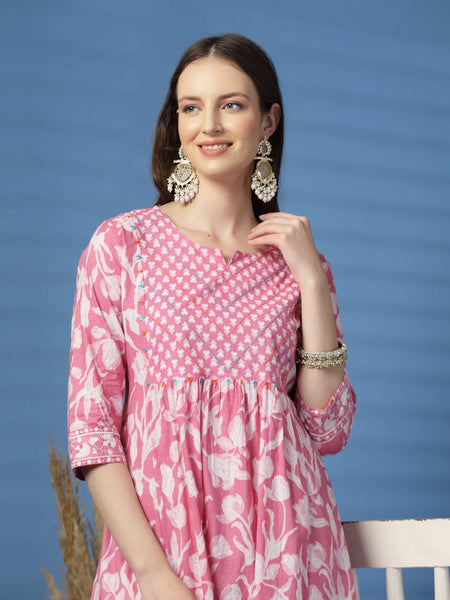 Elegant Pink A-Line Dress with Handwork Detailing