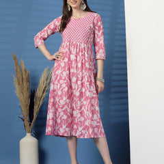 Elegant Pink A-Line Dress with Handwork Detailing
