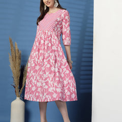 Elegant Pink A-Line Dress with Handwork Detailing