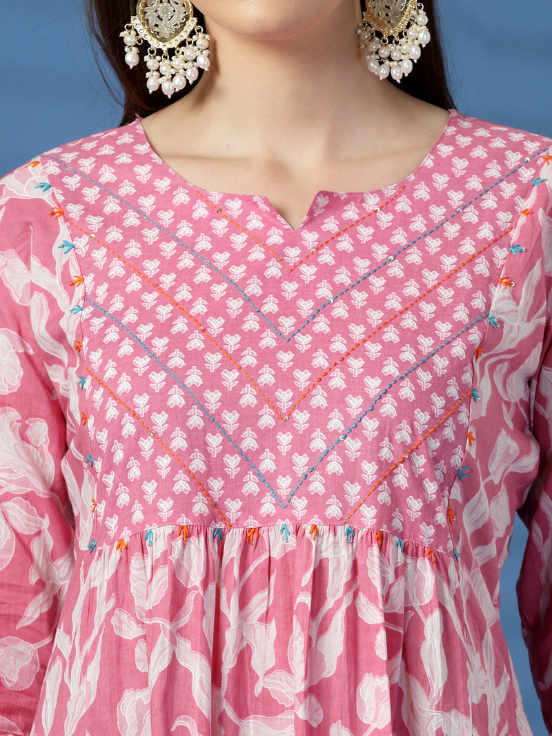 Elegant Pink A-Line Dress with Handwork Detailing