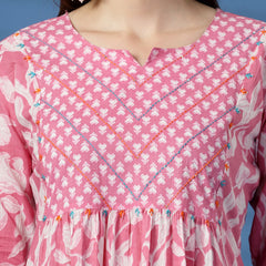 Elegant Pink A-Line Dress with Handwork Detailing