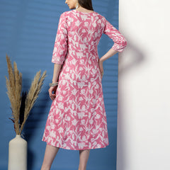 Elegant Pink A-Line Dress with Handwork Detailing