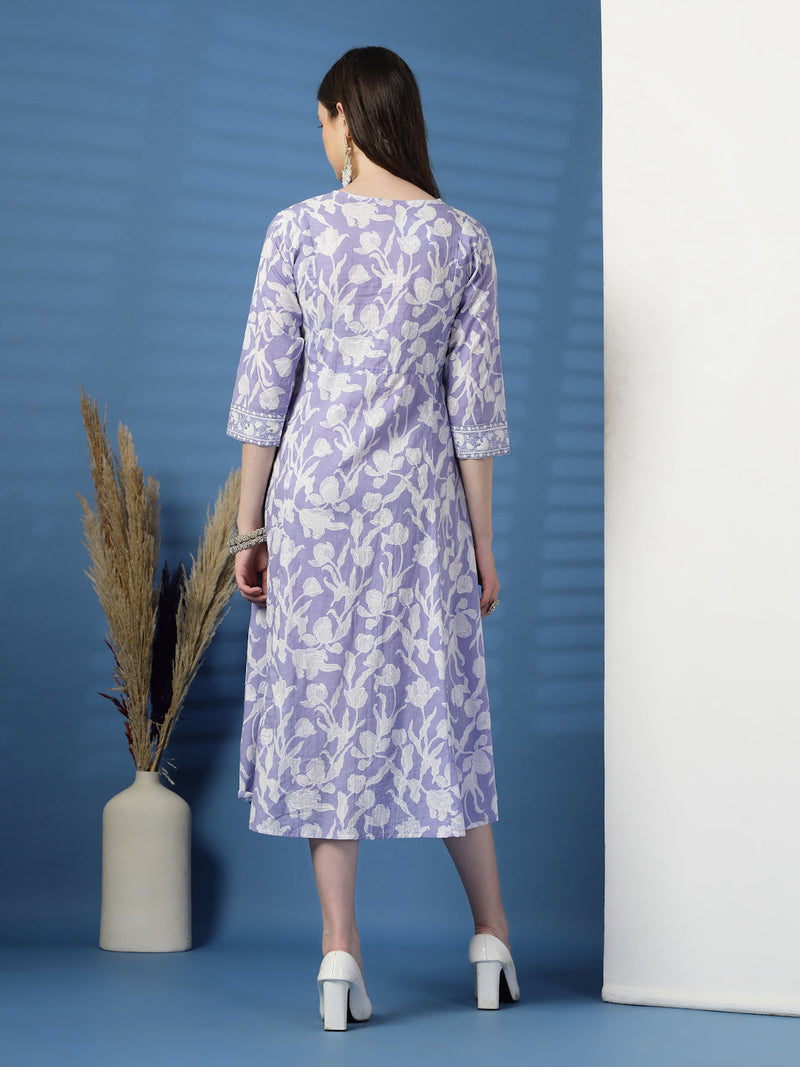 Women Purple Color Floral Printed Sequinned Kurta