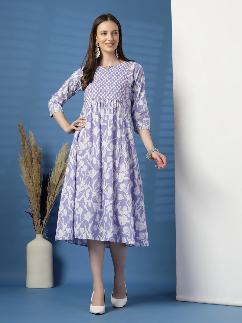 Women Purple Color Floral Printed Sequinned Kurta