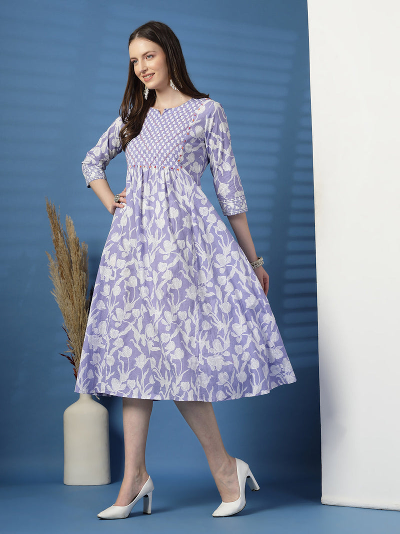 Women Purple Color Floral Printed Sequinned Kurta