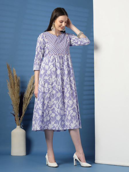 Women Purple Color Floral Printed Sequinned Kurta