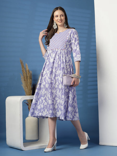 Women Purple Color Floral Printed Sequinned Kurta