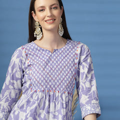 Women Purple Color Floral Printed Sequinned Kurta