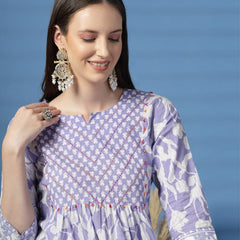 Women Purple Color Floral Printed Sequinned Kurta