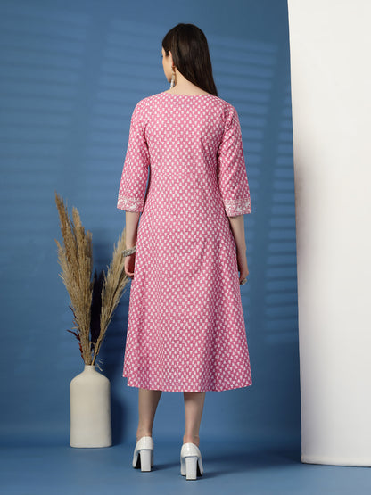 Charming Pink A-Line Dress with Handwork Detailing