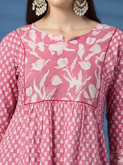 Charming Pink A-Line Dress with Handwork Detailing