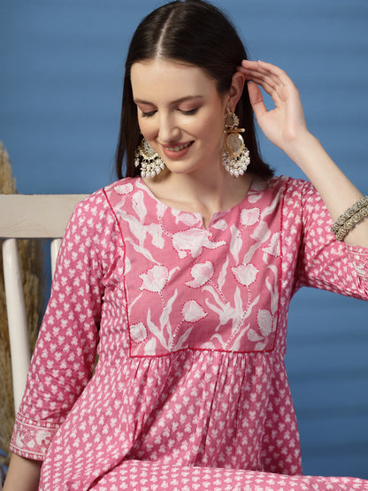 Charming Pink A-Line Dress with Handwork Detailing