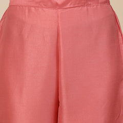 Women Peach-Coloured Mirror Work Embroidered Anarkali Kurta & Trousers With Dupatta