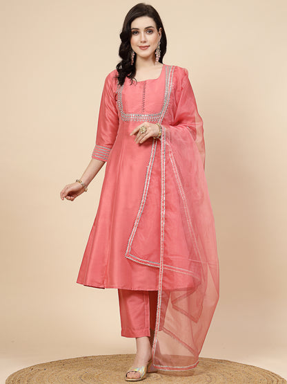 Graceful Peach Embroidered Suit