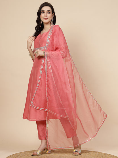 Graceful Peach Embroidered Suit
