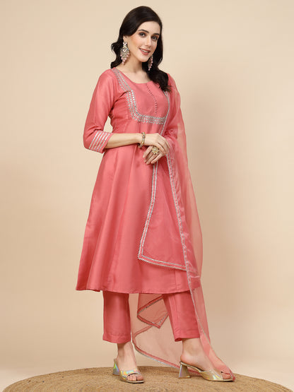 Graceful Peach Embroidered Suit