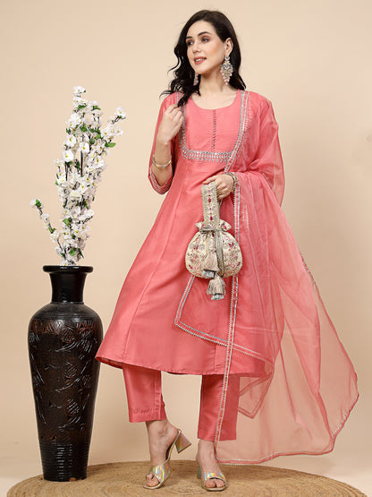 Graceful Peach Embroidered Suit